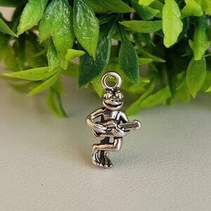 925 Sterling Silver Frog with a Guitar Charm